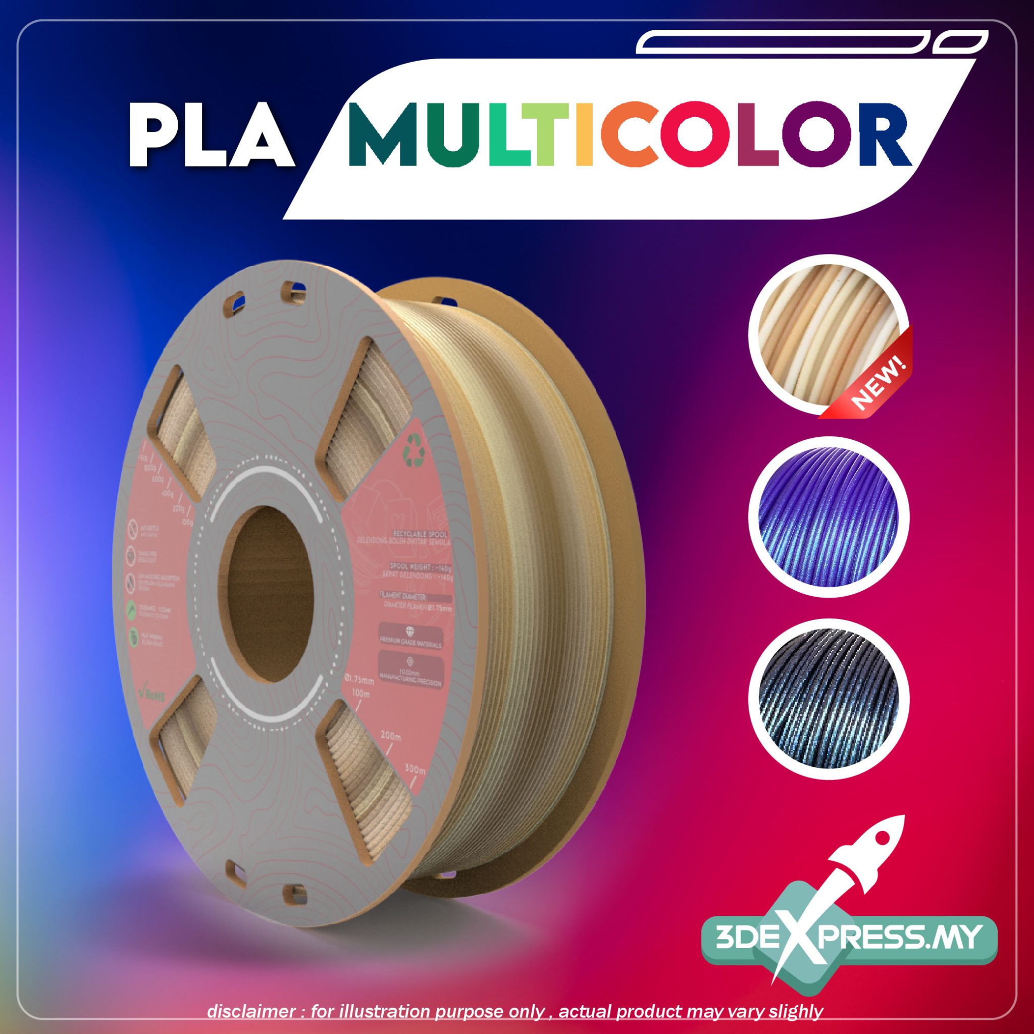 PLA MULTI-COLOUR (CHAMELEON EFFECT) FILAMENT 1KG (Extreme & Prosumer ...