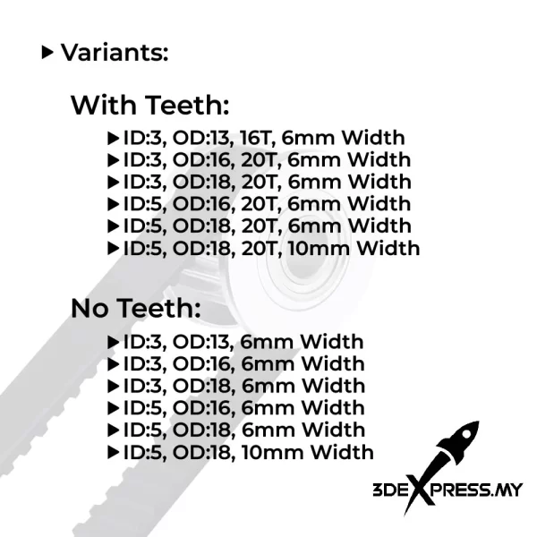 GT2 Idler Timing Pulley 16/20 Tooth Wheel Bore 3/5mm Aluminium Gear Teeth Width 6/10mm - Image 2